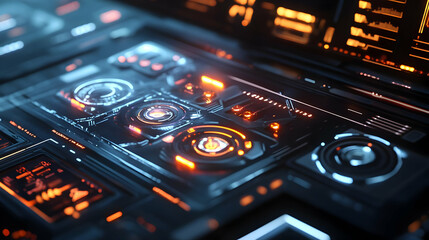 Obraz premium Futuristic Interface with Glowing Buttons 3D Illustration