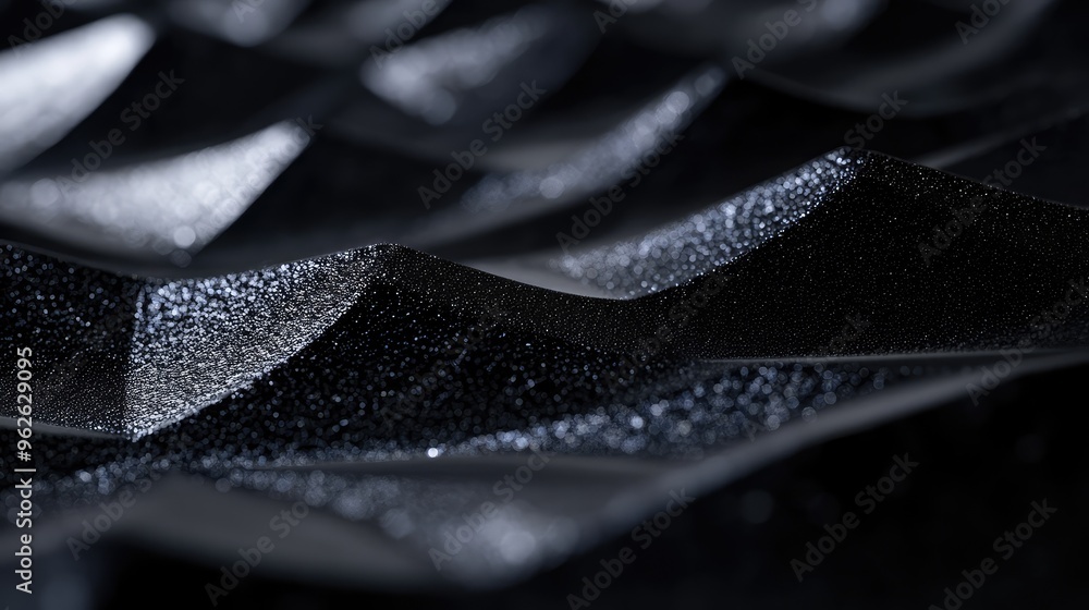Poster sleek black image with a fine diamond texture, the surface reflecting light in a way that highlights