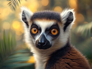 Obraz premium Ring Tailed Lemur, Lemur catta, Madagascan Lemur Close Up Portrait in Wildlife