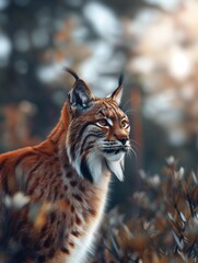 Obraz premium Canada Lynx, Endangered Wild Cat in Forest