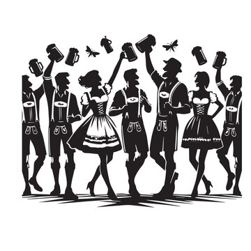 oktoberfest celebration silhouette people beer mugs clip art preview
