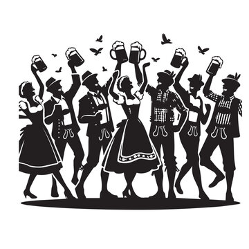 oktoberfest celebration silhouette people beer mugs clip art preview