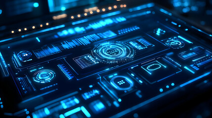 Abstract Digital Interface Background with Blue Glowing Lines