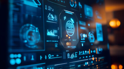 Futuristic Blue and Black Interface Digital Monitor Background