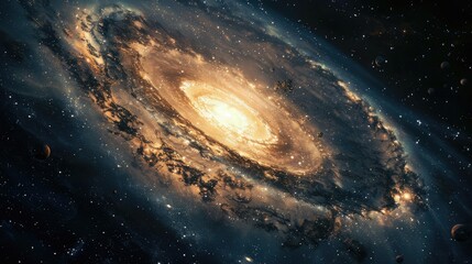 Fototapeta premium a spiral galaxy with the center glowing in the outer space,and dark