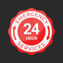 24 Hour Emergency Service with red shape Vector Illustration
