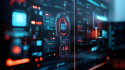 Fototapeta premium Futuristic Digital Interface with Red and Blue Glowing Lights Illustration