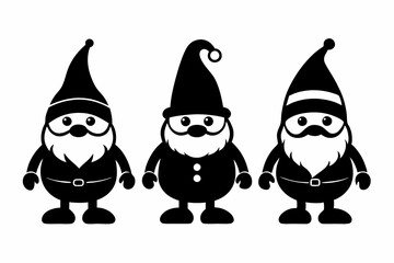 Set of Christmas gnomes. Christmas gnomes silhouette bundle. Vector illustration