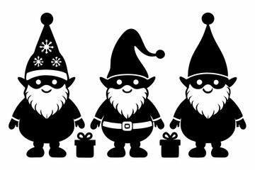 Set of Christmas gnomes. Christmas gnomes silhouette bundle. Vector illustration