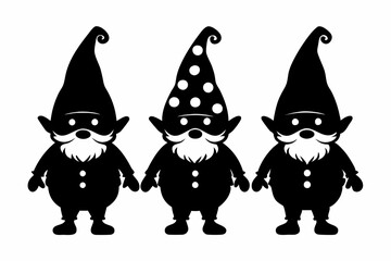 Set of Christmas gnomes. Christmas gnomes silhouette bundle. Vector illustration