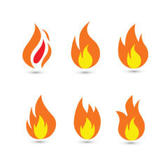 Colorful Fire Flames Set isolated on White Background, Vector Illustration, Bright Bonfire 
