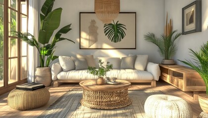 Bohemian Living Room Interior Design with Natural Elements