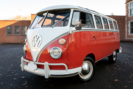Portland, Oregon - USA- Dec 1, 2020 - 1962 VW Volkswagen 23 window old vintage orange classic bus exterior. High quality picture for download.