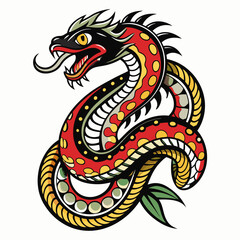 Colorful Coiled Snake Tattoo Art with Tribal Style and Bold Patterns