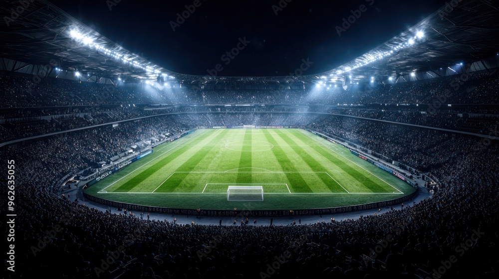 Aufkleber futuristic modular football stadium with dynamic lighting and abstract architecture in 8k resolution