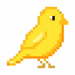 Obraz premium Pixelated Yellow Bird Icon Retro 8 Bit Style Digital Art