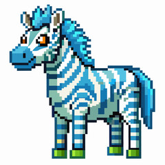 Obraz premium Pixel Art Blue Zebra with Striped Pattern in a Digital Style