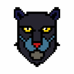 Obraz premium Pixel Art Black Panther Portrait with Yellow Eyes and Red Nose