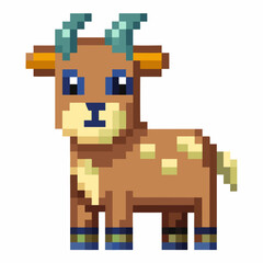 Cute Pixel Art Goat Illustration   Retro 8 Bit Style Brown Farm Animal