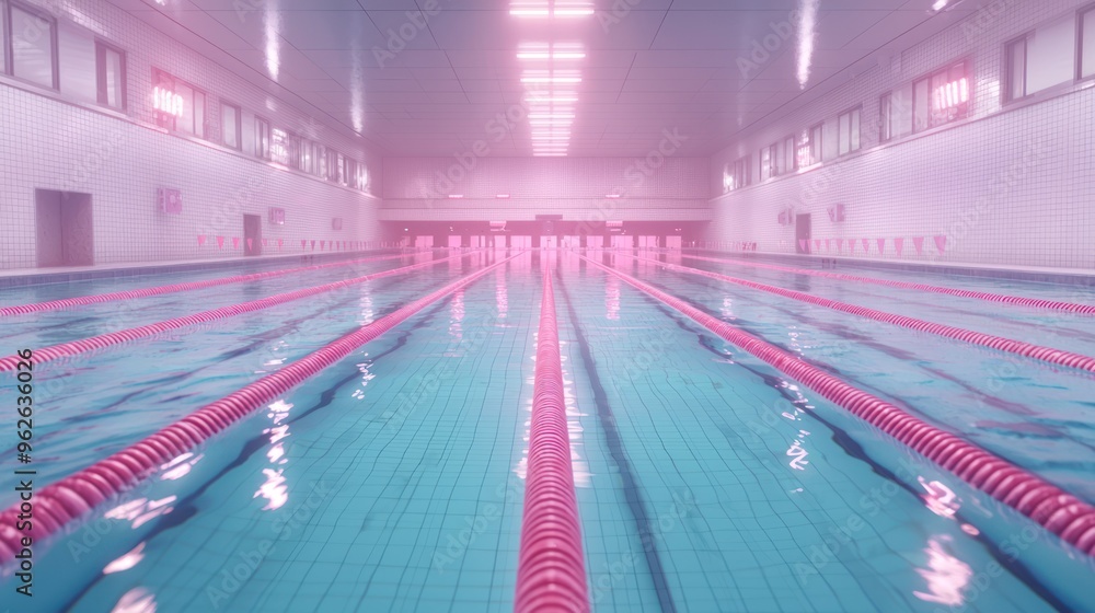 Poster futuristic aquatic arena: high-tech architecture with dynamic water reflections and high luminosity 