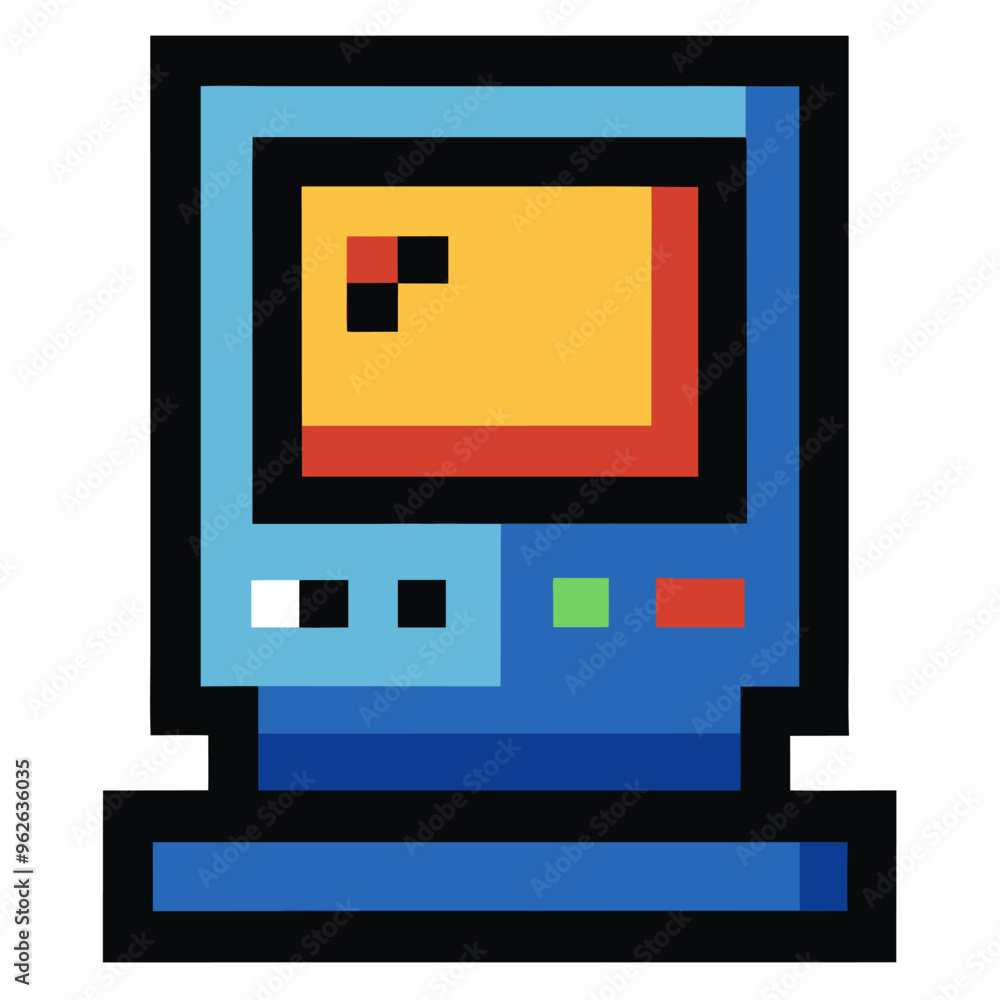 Poster retro pixel art computer icon nostalgic digital interface in 8 bit style