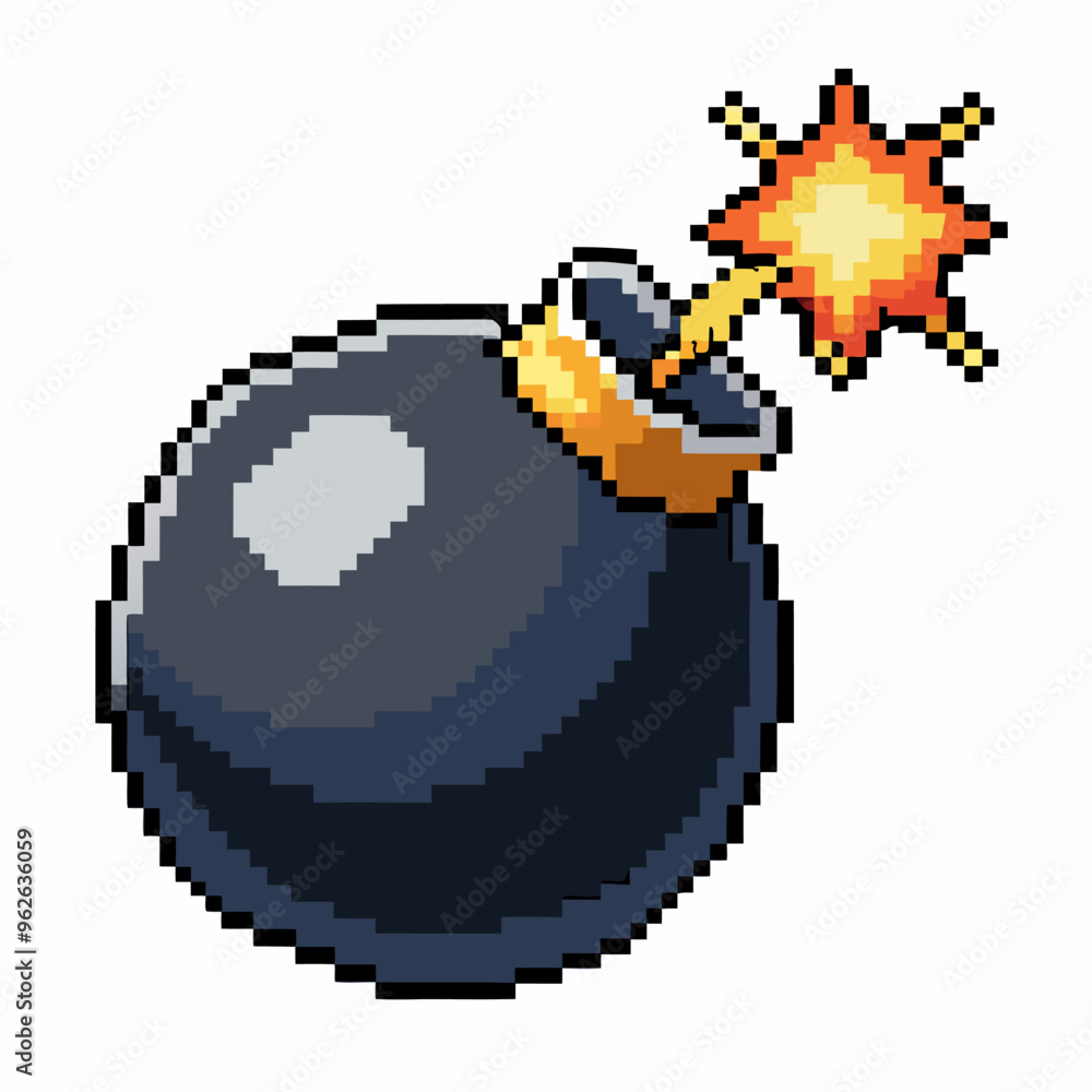 Aufkleber pixel art exploding bomb icon retro video game style explosive graphic