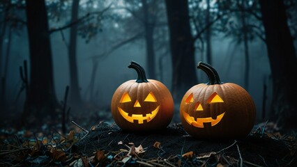 Obraz premium halloween pumpkin on a cemetery