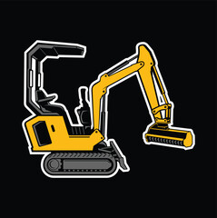 Mini Excavator Forestry Drum Mulcher Logo Vector .