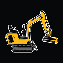 Mini Excavator Forestry Drum Mulcher Logo Vector .
