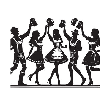 oktoberfest silhouettes celebrating with beer mugs clip art preview