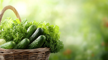 Basket of Fresh Vegetables with Lettuce, Cucumbers, and Bell Peppers