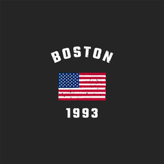 Boston With America Flag. Urban style wear t shirt design