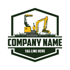 Mini Excavator Forestry Drum Mulcher Logo Vector .