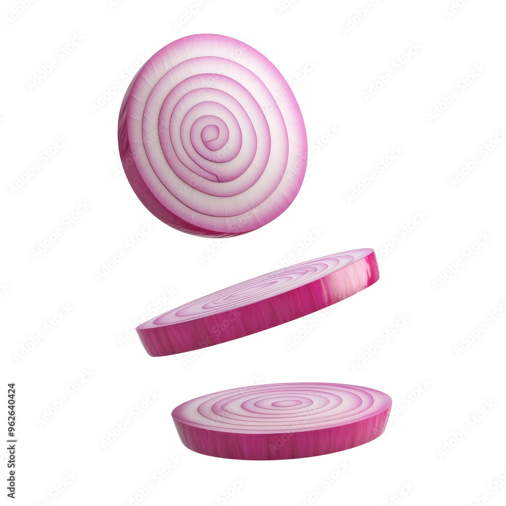 Poster slice red onion 3d render icon isolated on transparent background cutout