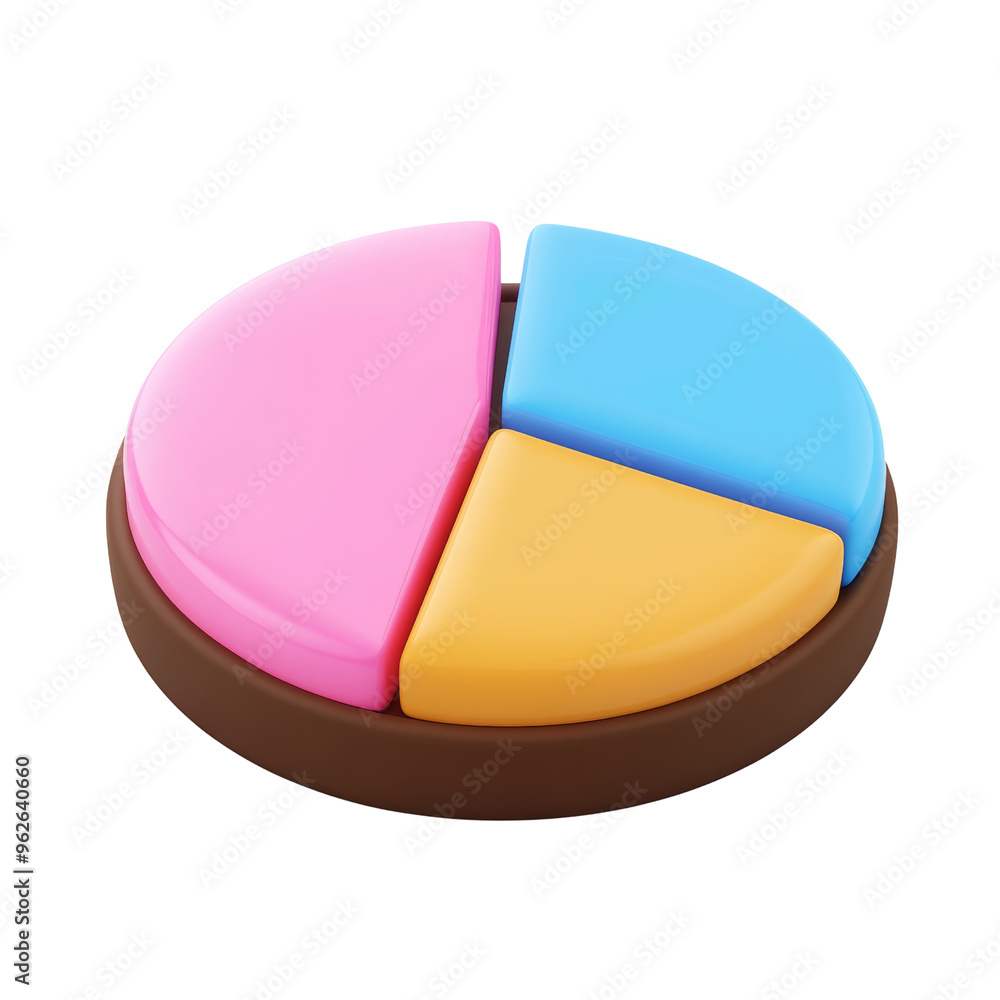 Poster pie chart 3d render icon isolated on transparent background cutout