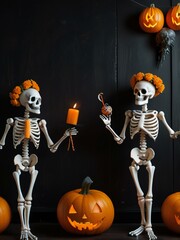 halloween pumpkin and witch