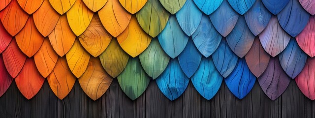 Glossy wooden background with soft colorful geometric shapes.