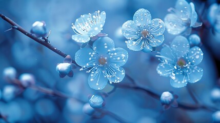 Cyanotype prints of daffodils flower, copy space, modern art, abstract artwork, abstract background, aesthetic wallpaper, abstract landscape 