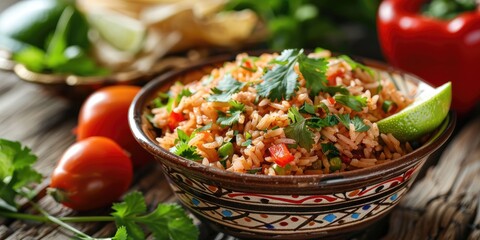 Cilantro Rice Presented in an Ornate Bowl