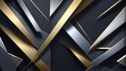 Abstract geometric pattern with gold and silver accents on a dark background.