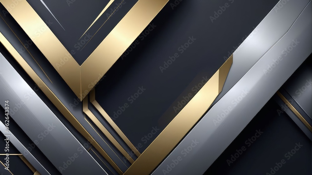 Poster abstract geometric background with intersecting lines in gold and silver on dark gray.