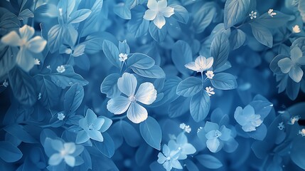 Cyanotype prints of daffodils flower, copy space, modern art, abstract artwork, abstract background, aesthetic wallpaper, abstract landscape 