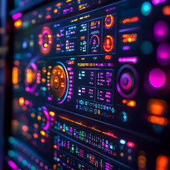 Obraz premium Abstract Neon Lights Digital Panel Interface 3D Illustration