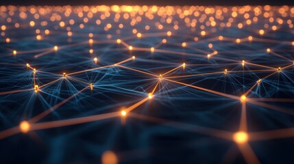 Fototapeta premium A digital network visualization with interconnected nodes and glowing lines.