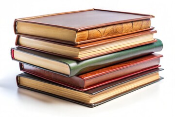 Stack of colorful hardcover books with textured spines and glossy covers in studio setting