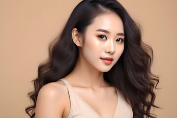 portrait of a woman young asian beauty woman sexy model top curly long hair with korean makeup style