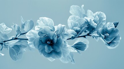 Cyanotype prints of daffodils flower, copy space, modern art, abstract artwork, abstract background, aesthetic wallpaper, abstract landscape 