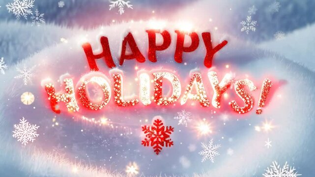 Festive "Happy Holidays!" message glowing against a snowy background with delicate snowflakes, evoking the joyful and warm spirit of the winter holiday season