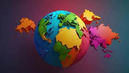 Naklejka premium Colorful 3D Globe Showcasing Diverse Shades Across the World