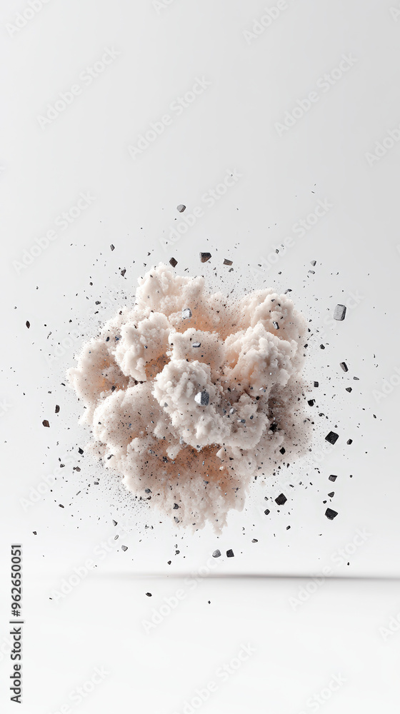 Aufkleber a dynamic explosion of white clouds and small black particles suspended mid-air creates a captivatin